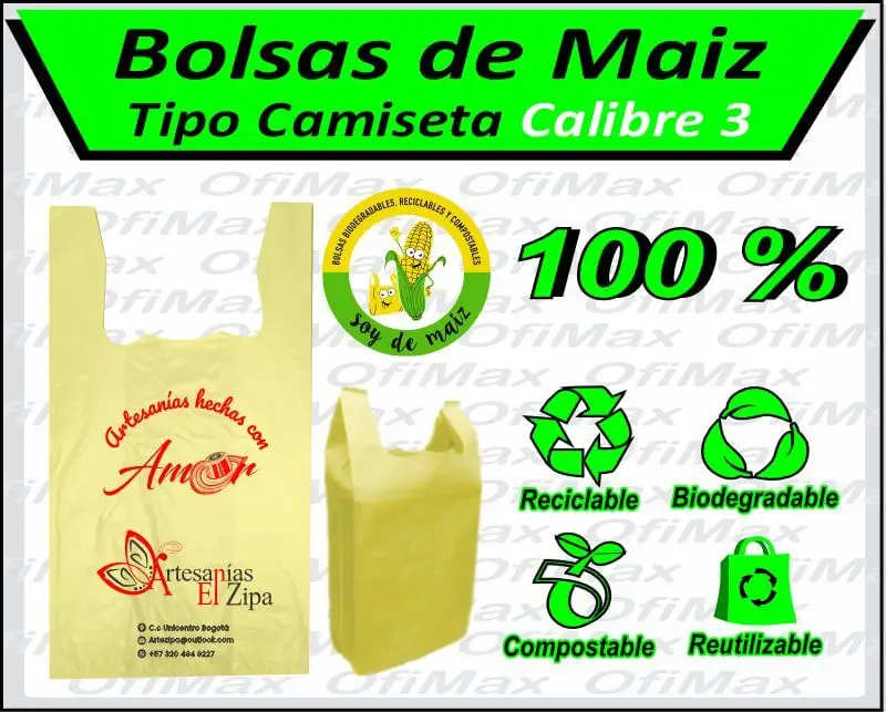 bolsas compostables ecologicas vegetales de maiz tipos de manijas, colombia